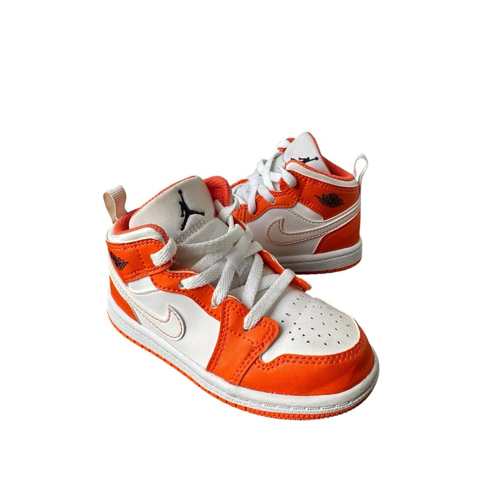 Nike Air Jordan 1 Mid SE Electro Orange & White Toddler Kids Sneakers Size 8C - Picture 3 of 10